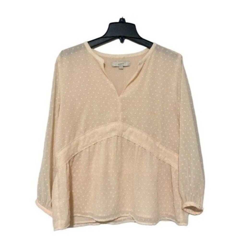 LOFT Babydoll Long Sleeve Swiss Dot Blouse Blush Pink - Size M